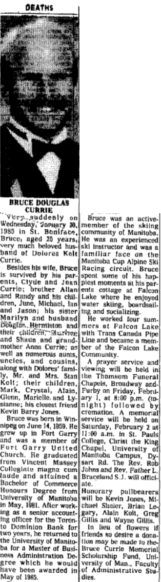 Bruce Currie obituary in the Winnipeg Free Press