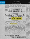 The Sault Star, October 23, 1912: "MR. J.J. CARRICK IS PROGRESSING WELL -- According to Telegram Received by His Father, Mr. J.A. Carrick"